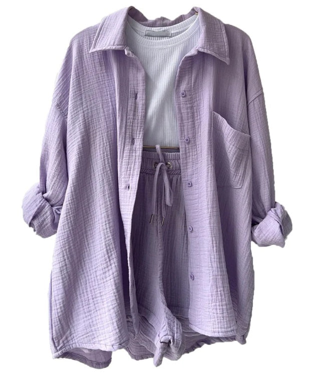 Wrinkled Fabric Casual Shorts Set