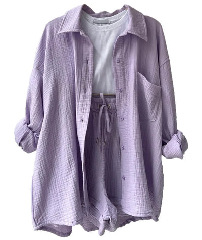 Wrinkled Fabric Casual Shorts Set