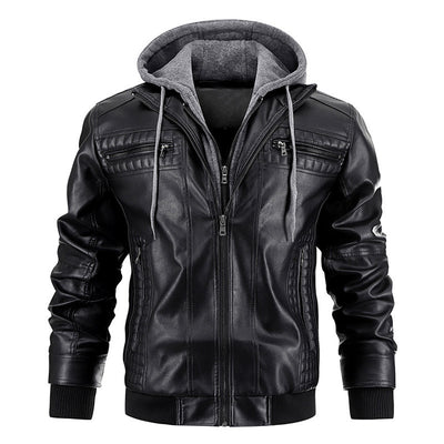 Hooded Jacket With Zipper Pockets Fashion Warm Leather Coat Mens Clothing