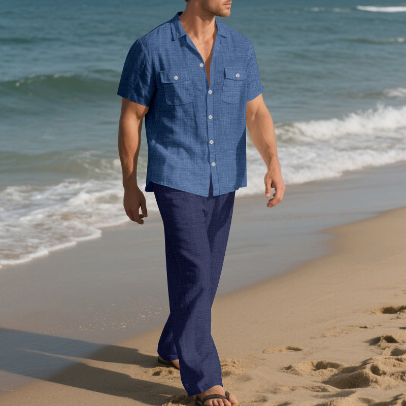 Lapel Shirt Short Sleeve Trousers Suit Men