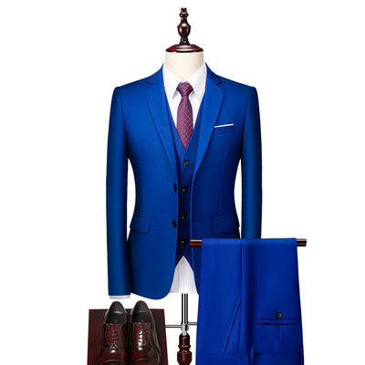 Men's British Slim-Fit Three-Piece Suit - Elegant Formal Attire for Weddings & Occasions