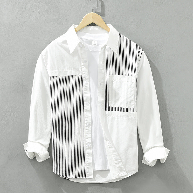 Men's Modern Patchwork Striped Shirt – Stylish Casual Button-Down