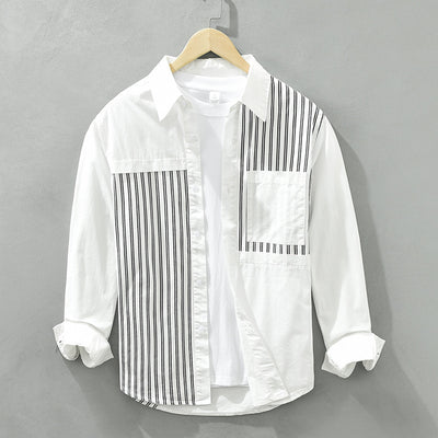 Men's Modern Patchwork Striped Shirt – Stylish Casual Button-Down