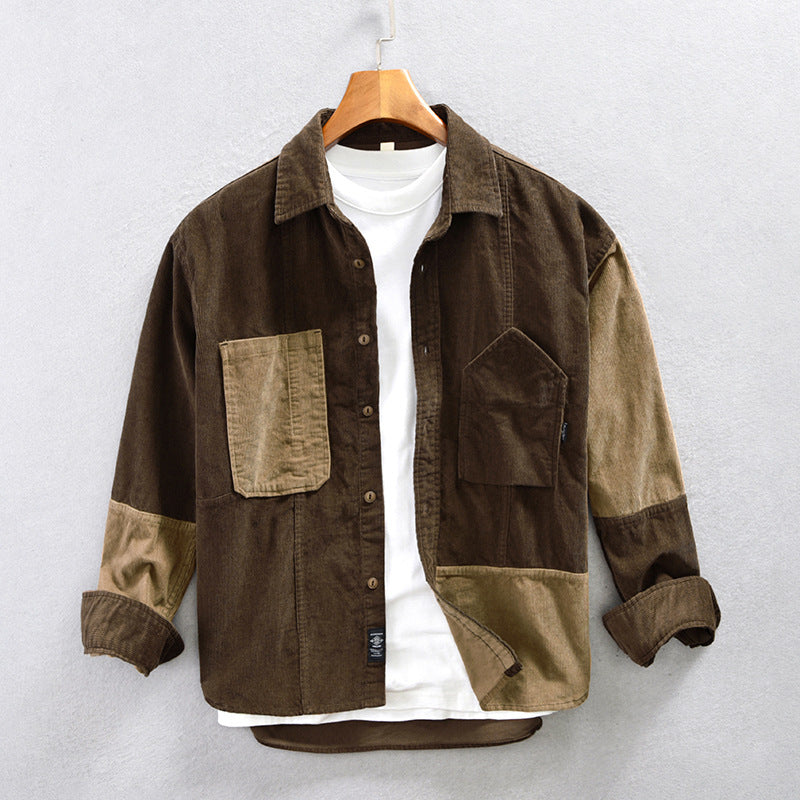 Men's Casual Colorblock Corduroy Shirt Jacket – Rugged Style & Comfort
