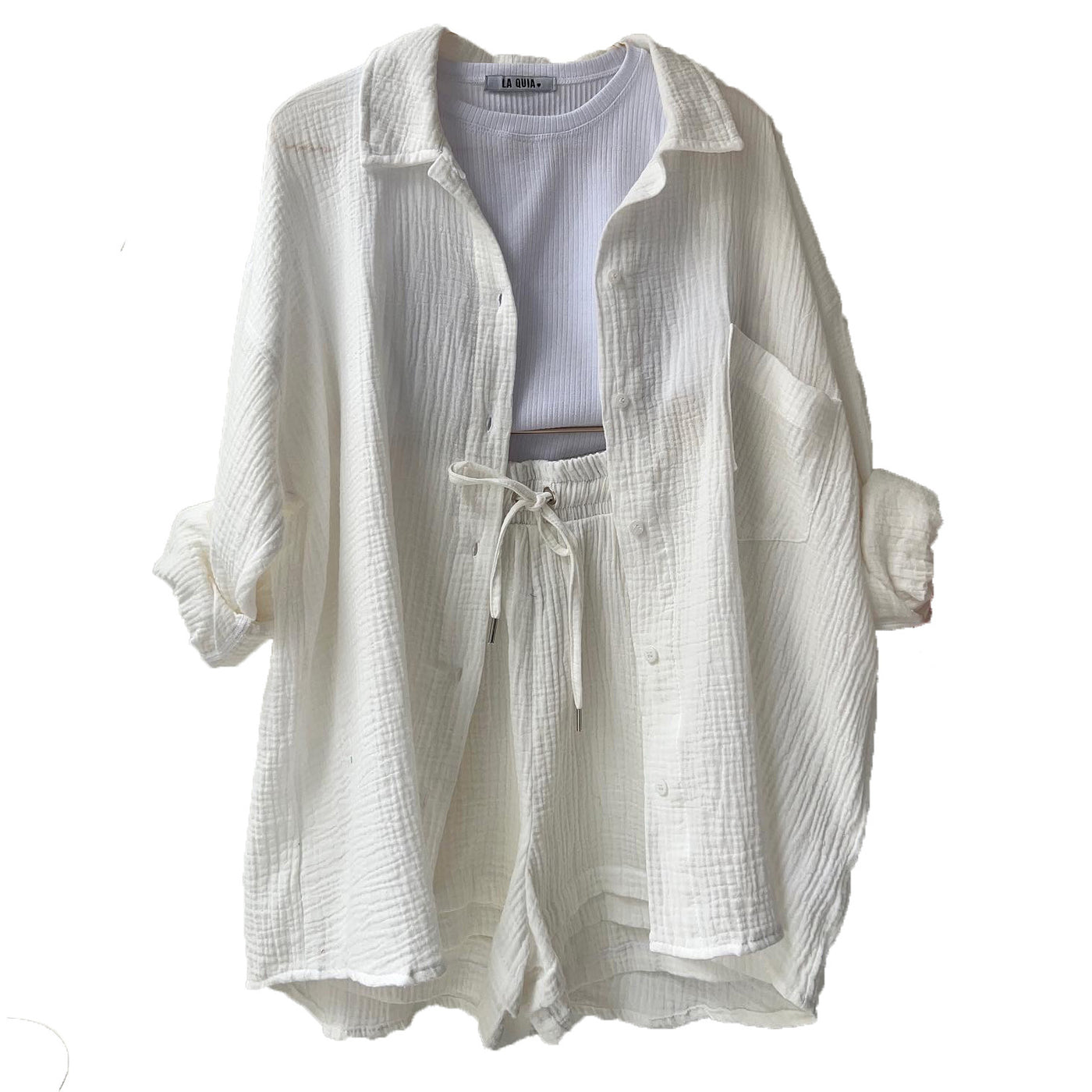 Wrinkled Fabric Casual Shorts Set