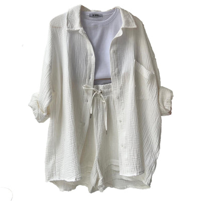 Wrinkled Fabric Casual Shorts Set