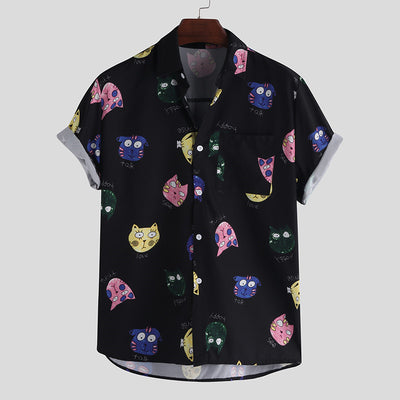 Men's Fun Cartoon Animal Print Short Sleeve Casual Shirt – Playful, Stylish & Comfortable
