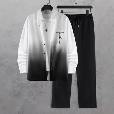 Fashion Trend Color Gradient Long Sleeve Shirt Trousers Suit