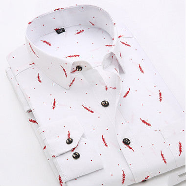 Men's White Dress Shirt with Navy Floral Pattern – Elegant, Classic & Versatile