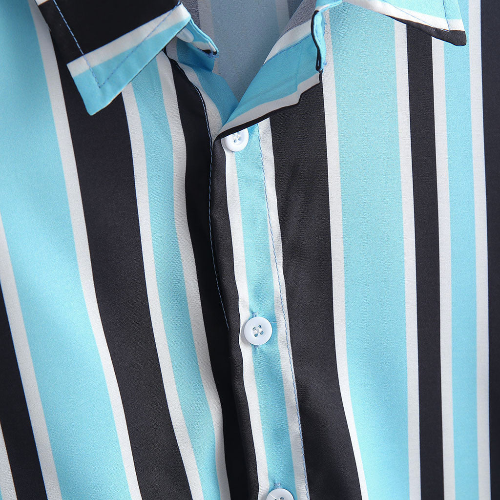 Men's Vertical Striped Short-Sleeve Button-Down Shirt – Stylish & Breathable