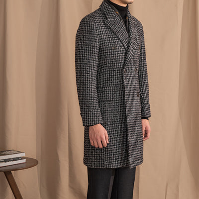 Sophisticated Houndstooth Pattern Long Coat – Timeless Elegance for Men
