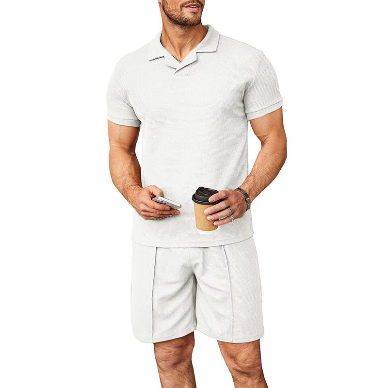 Men's Casual Short Sleeve Polo Shirt & Shorts Set - Comfortable Summer Lounge Wear