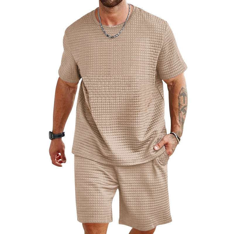 Men's Casual Textured Short Sleeve T-Shirt & Shorts Set – Comfortable Summer Loungewear
