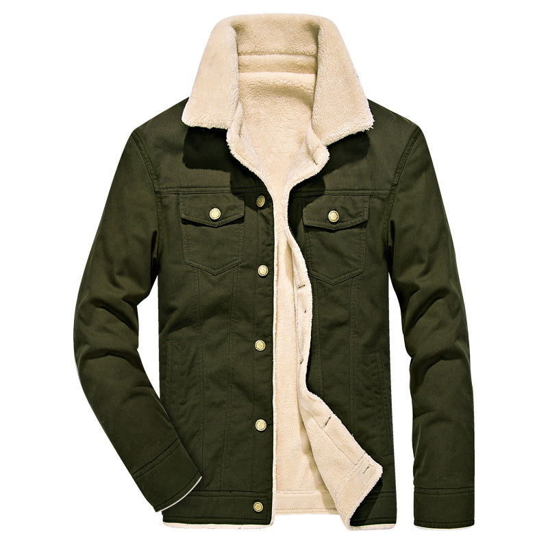 Men’s Tan Corduroy Trucker Jacket with Sherpa Collar