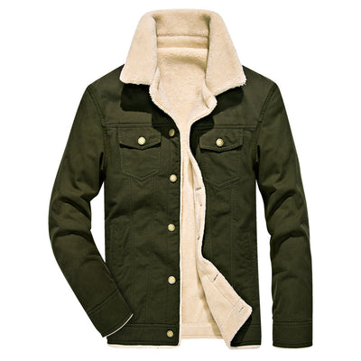 Men’s Tan Corduroy Trucker Jacket with Sherpa Collar