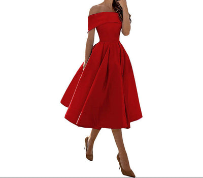 Annie Off-Shoulder Tea Length Dress
