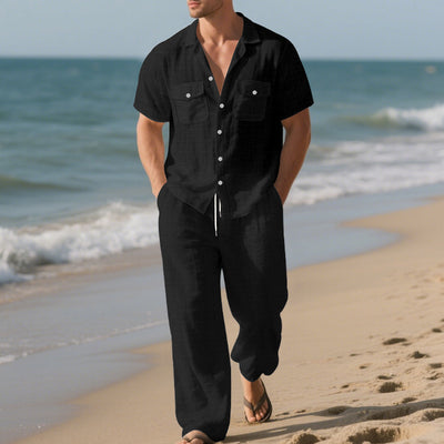 Lapel Shirt Short Sleeve Trousers Suit Men