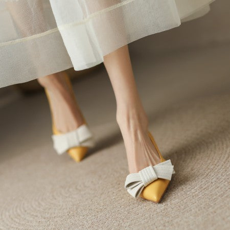 Genuine Leather Bow Kitten Heel