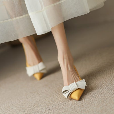 Genuine Leather Bow Kitten Heel