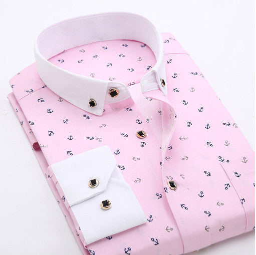 Men's White Dress Shirt with Navy Floral Pattern – Elegant, Classic & Versatile