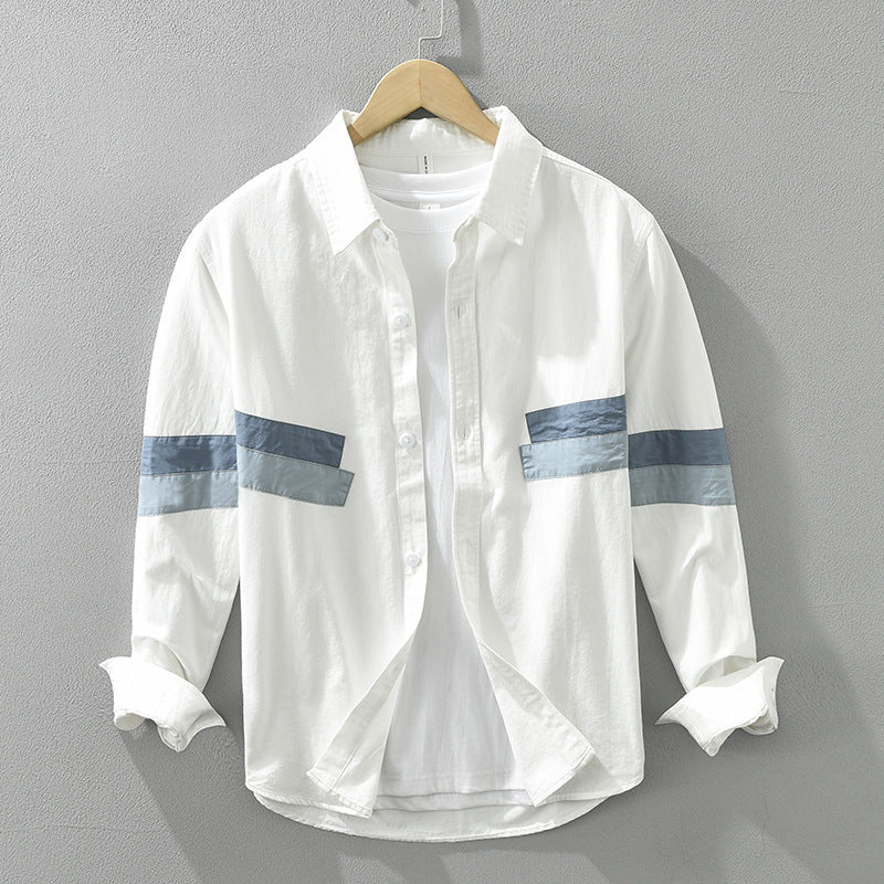 Men's Casual White Button-Down Shirt with Blue Stripe Details – Effortless Style