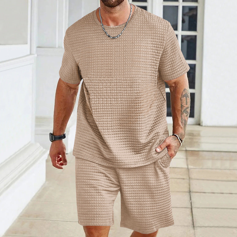 Men's Casual Textured Short Sleeve T-Shirt & Shorts Set – Comfortable Summer Loungewear