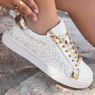 Vintage Leopard Print White Sneakers
