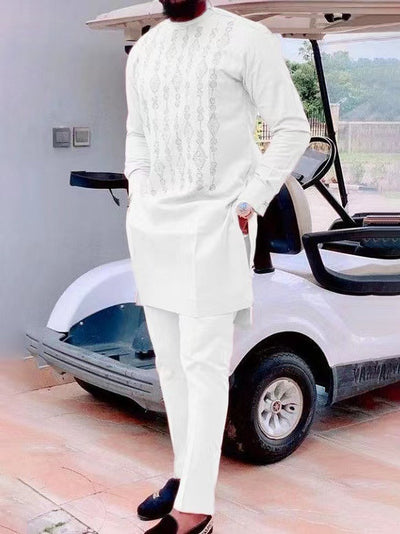Men's Traditional Embroidered Kurta Suit - Elegant African-Inspired Design