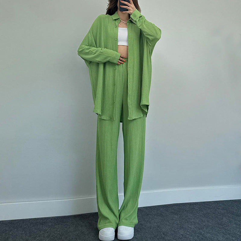 Long-sleeved Shirt Wide-leg Trousers Two-piece Set