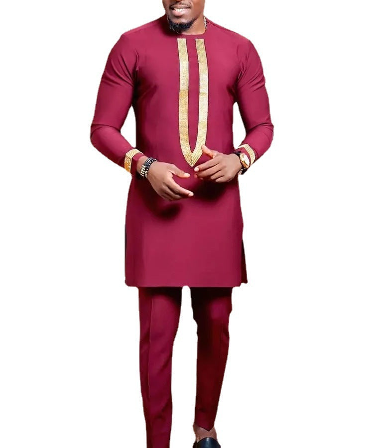 Men's Elegant Long-Sleeve Traditional African Print Dress