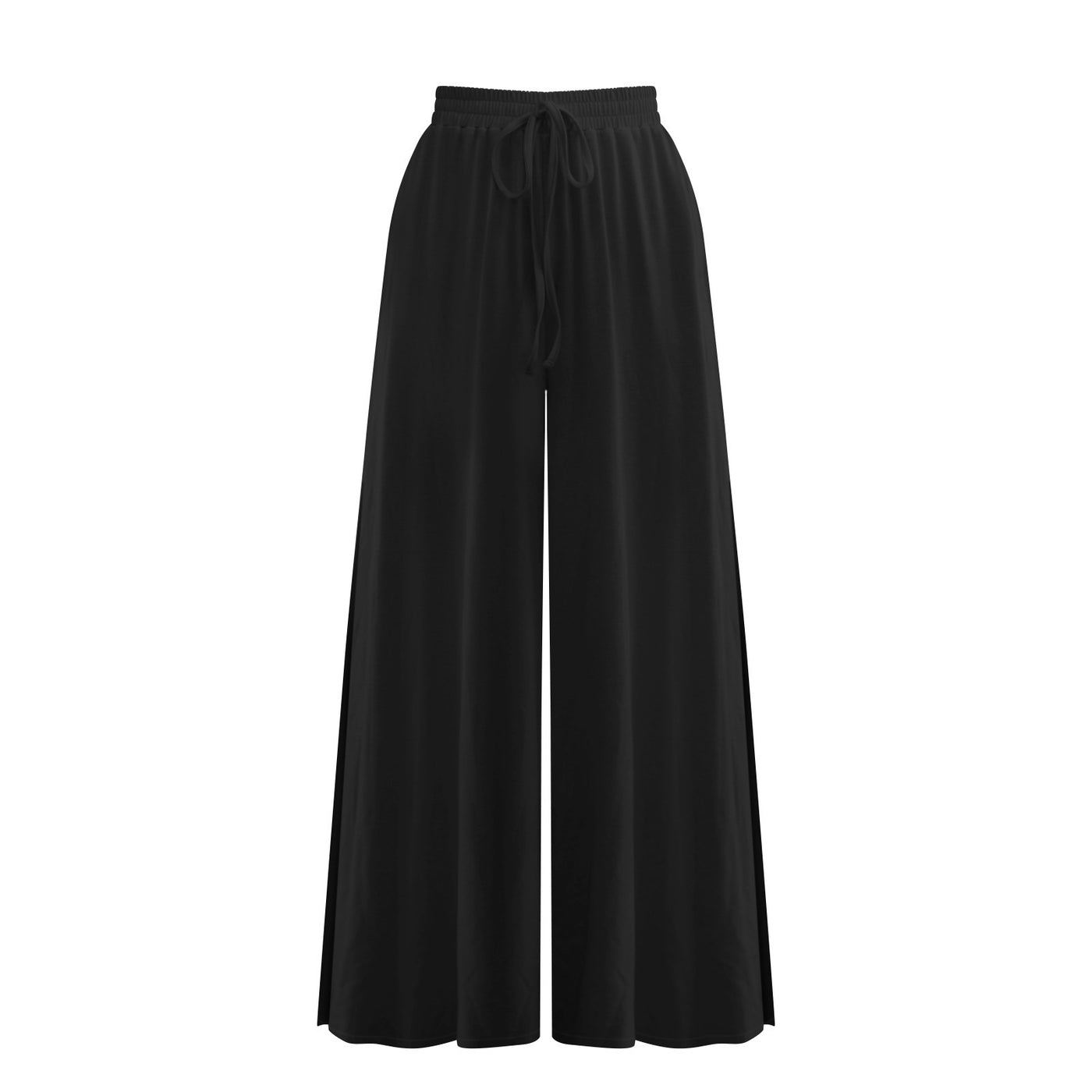 Loose Drawstring Side Slit Wide Leg Pants