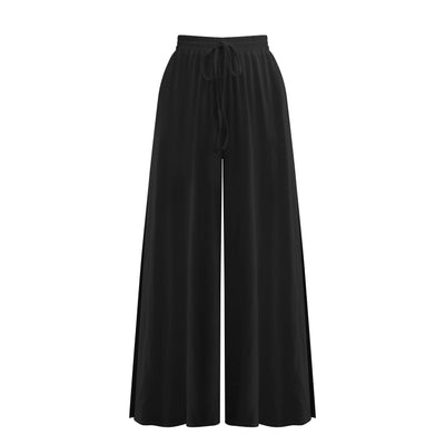 Loose Drawstring Side Slit Wide Leg Pants