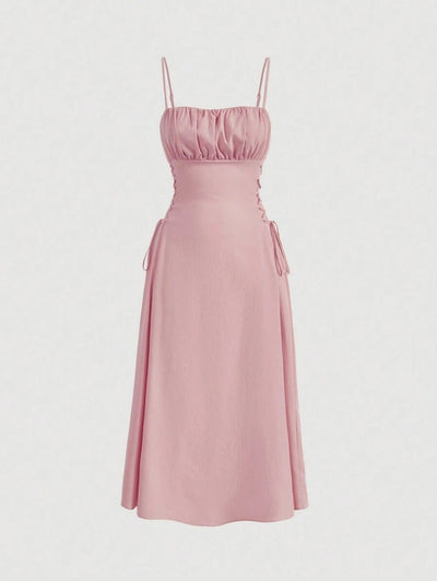 Spaghetti Straps Chest Wrap Midi Dress