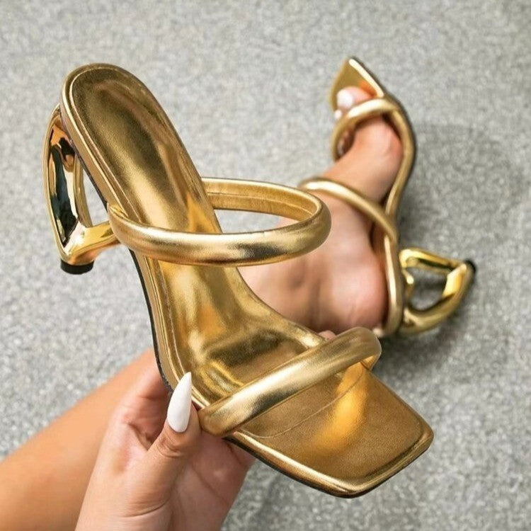 Gold-shaped High Heel Slippers