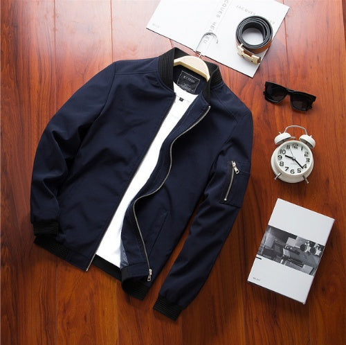 Men's Stylish Bomber Jacket with Zipper Pockets