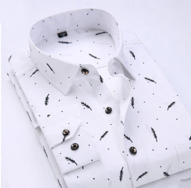 Men's White Dress Shirt with Navy Floral Pattern – Elegant, Classic & Versatile
