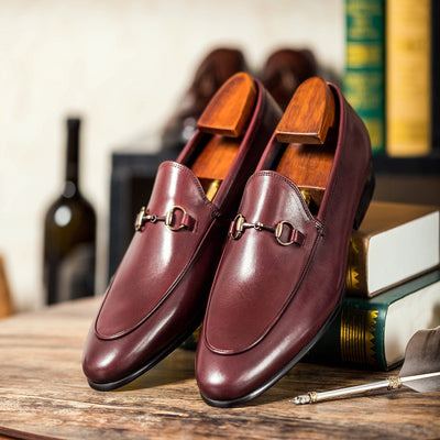 Luxury Leather Loafers – Elegant Horsebit Detail in Black, Burgundy & Brown