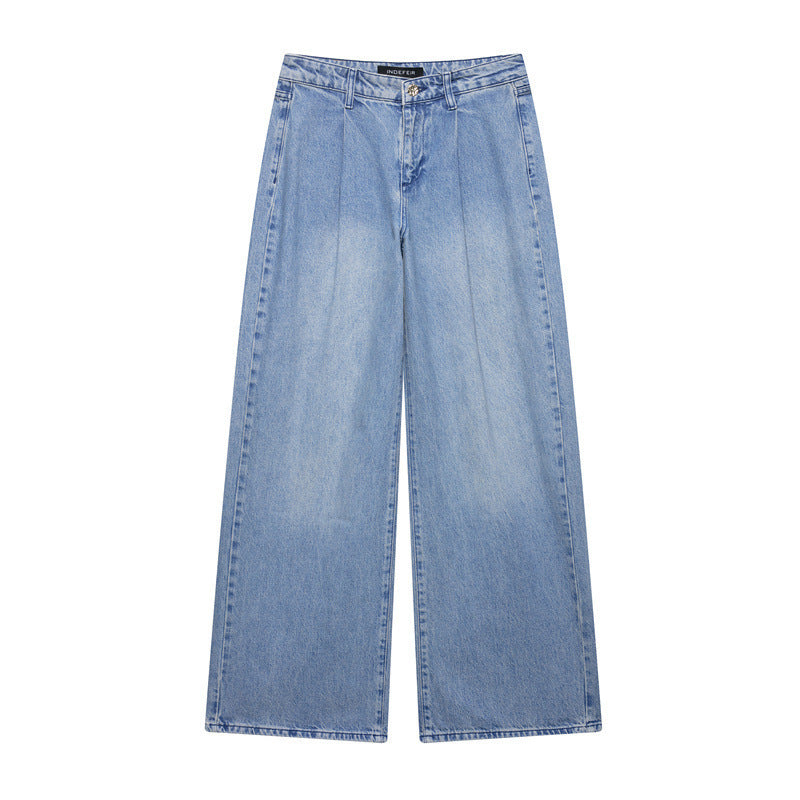Denim Vest High Waist Pleated Wide Leg Jeans