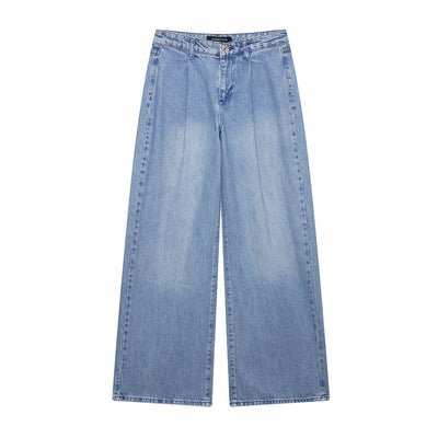 Denim Vest High Waist Pleated Wide Leg Jeans