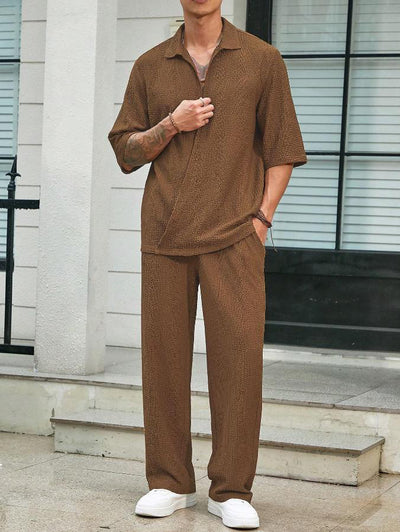 Men's Relaxed Fit Linen Blend Two-Piece Lounge Set – Comfortable & Stylish