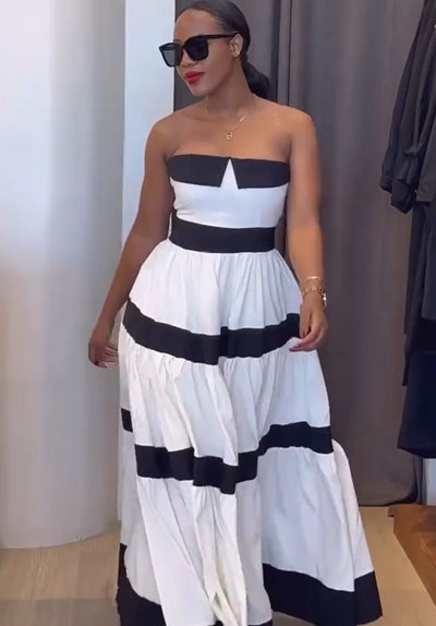 Elegant Contrast Color Sleeveless Dress