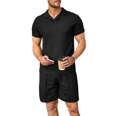 Men's Casual Short Sleeve Polo Shirt & Shorts Set - Comfortable Summer Lounge Wear