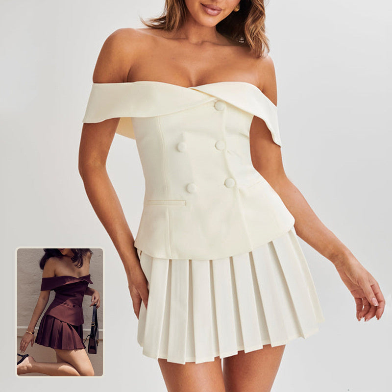 Double-breasted Top and Skirt Set