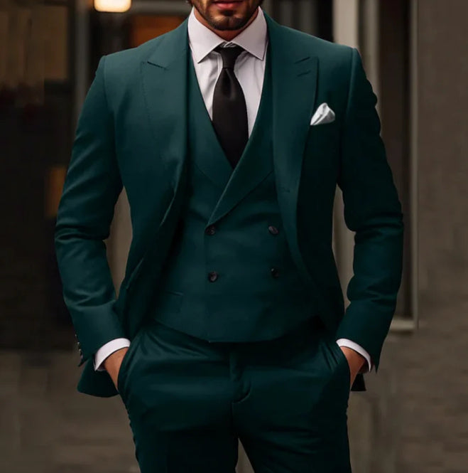Men's Three-Piece Suit with Double-Breasted Waistcoat