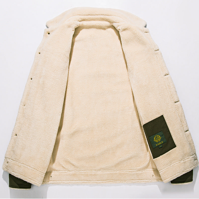Men’s Tan Corduroy Trucker Jacket with Sherpa Collar