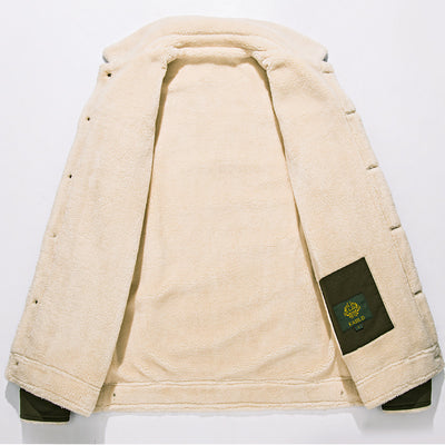 Men’s Tan Corduroy Trucker Jacket with Sherpa Collar