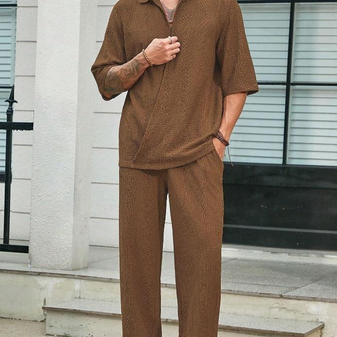 Men's Relaxed Fit Linen Blend Two-Piece Lounge Set – Comfortable & Stylish