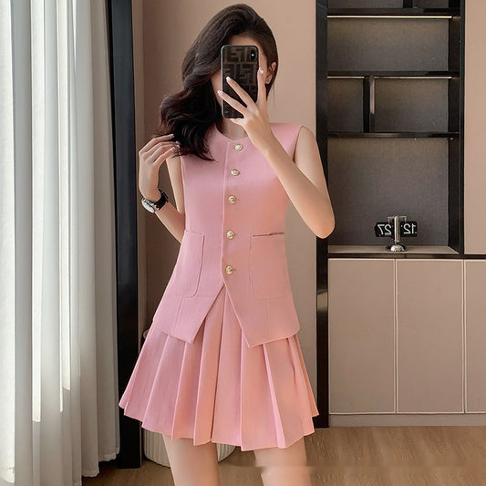 Tailored Vest & Pleated Skirt Set