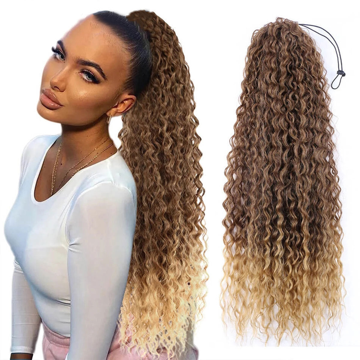 Synthetic Curly Drawstring Ponytail (Color T4/27)