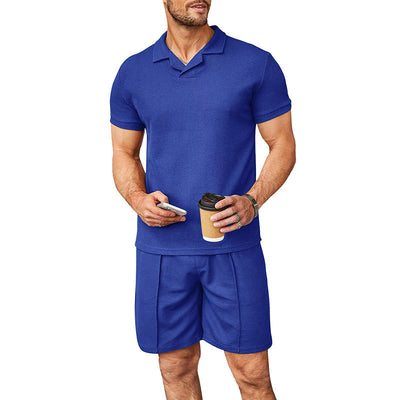 Men's Casual Short Sleeve Polo Shirt & Shorts Set - Comfortable Summer Lounge Wear